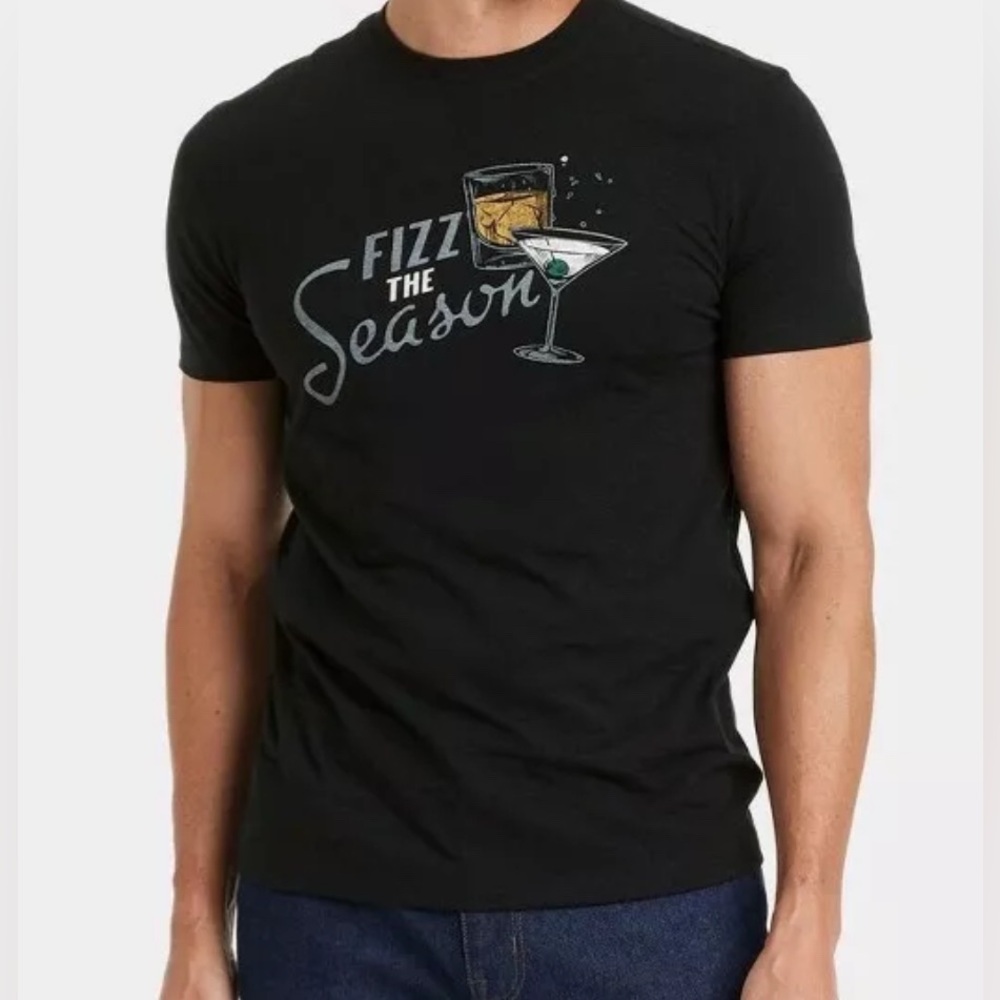 NWT Goodfellow Fizz The Season Holiday Graphic Tee in Black